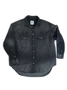 Oversized Aerie Anytime Fave Button Down Shirt Black Wash